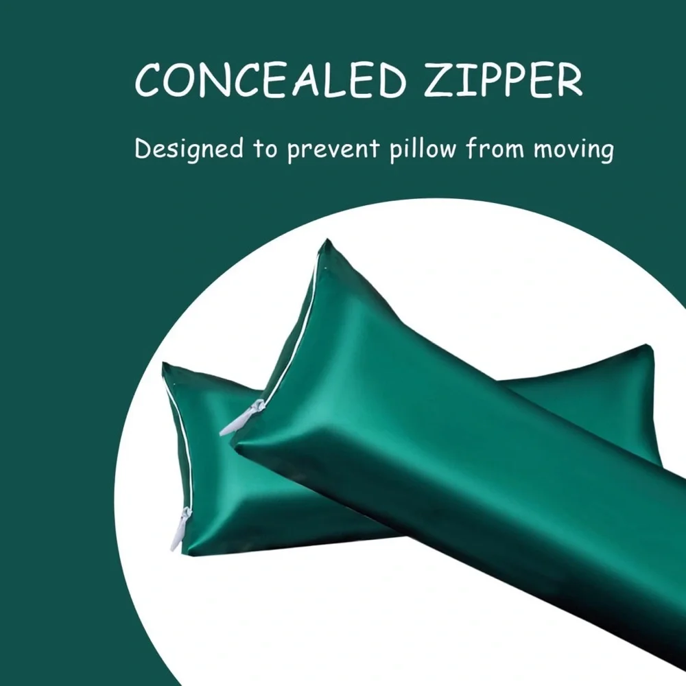 Zippered Satin Long Pillowcase Silky Slip Cooling Body Pillow Cover 20